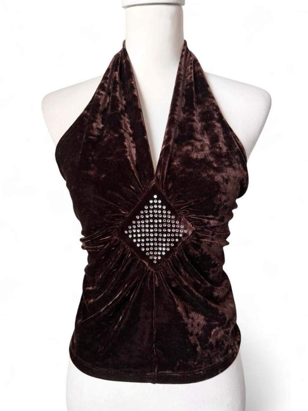 Y2K Brown Velvet Halter Top